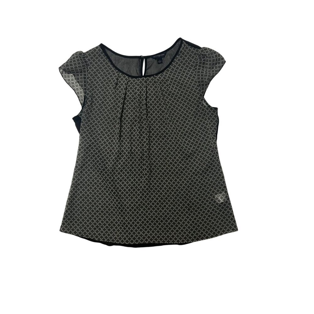 Banana Republic Black & White Cap Sleeve Blouse Large 1706